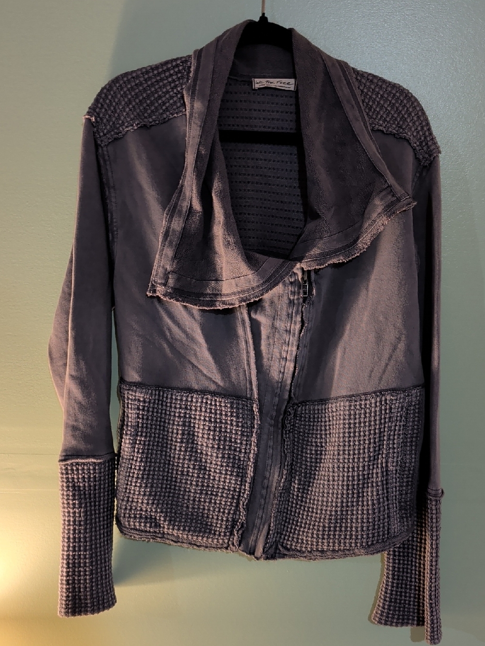 We The Free Washed Knit-Panel Zip Jacket - Charcoal Gray Large
